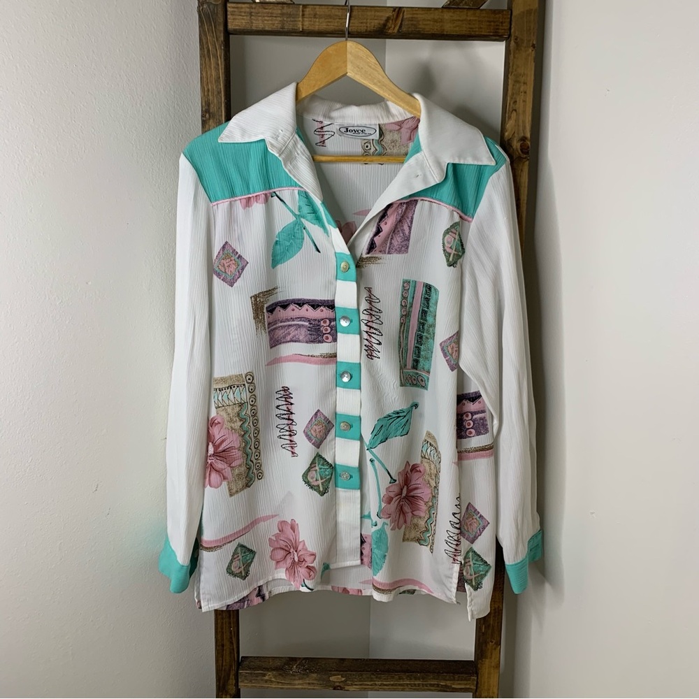 Vintage Joyce Colorful Button-Up Shirt Made in USA Size L (Estimated)